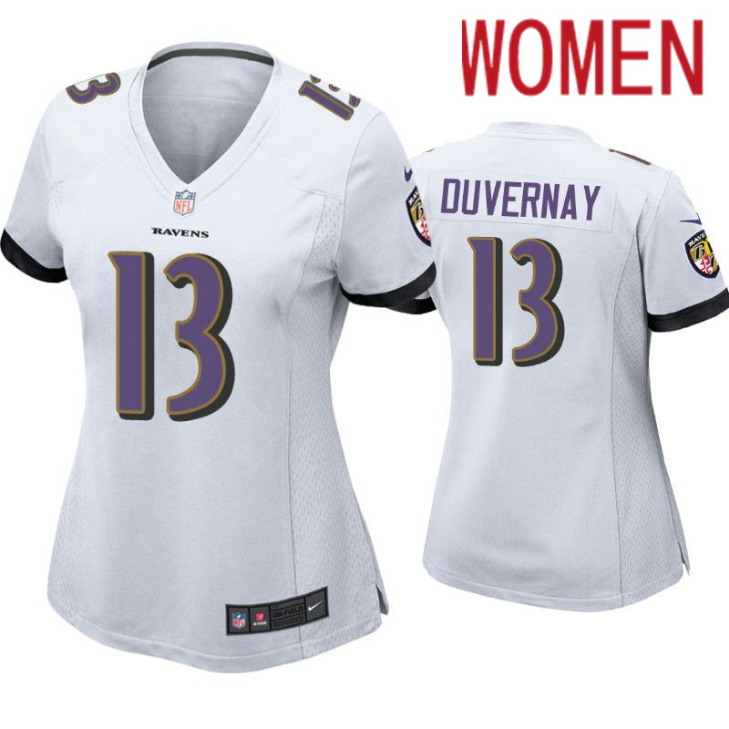 Women Baltimore Ravens 13 Devin Duvernay Nike White Game NFL Jersey